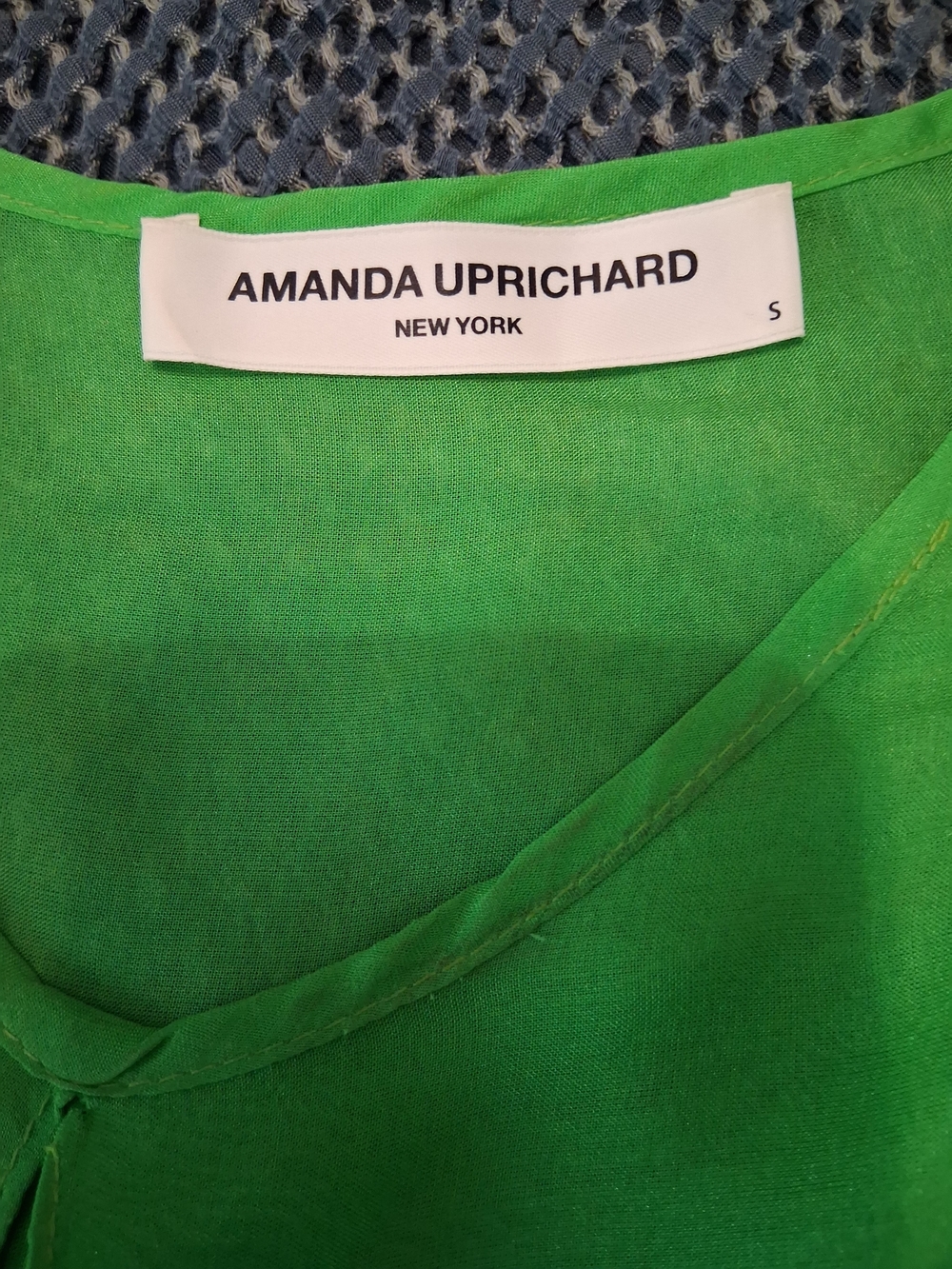 Amanda Uprichard Silk Tie Front Blouse Green Balloon Sleeve Crop Top S Chic - Picture 5 of 11